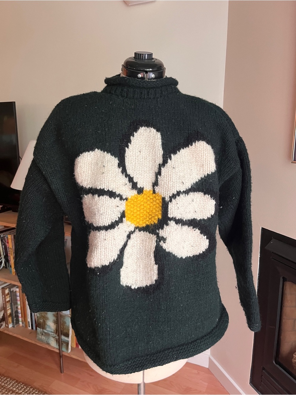 Vintage Roll Neck Wool Daisy Sweater
